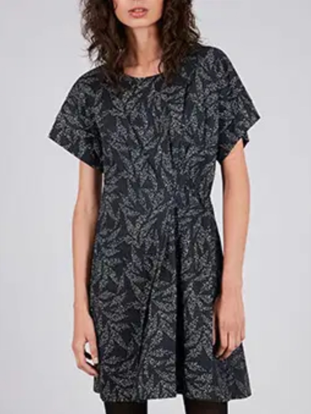 COTÉLAC Abstract Black Pink Ombre Leaf Print Shift Dress Asymmetrical Pleats 2/M